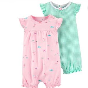 🌸New Carter’s 2pk Checkered & Flamingo Rompers